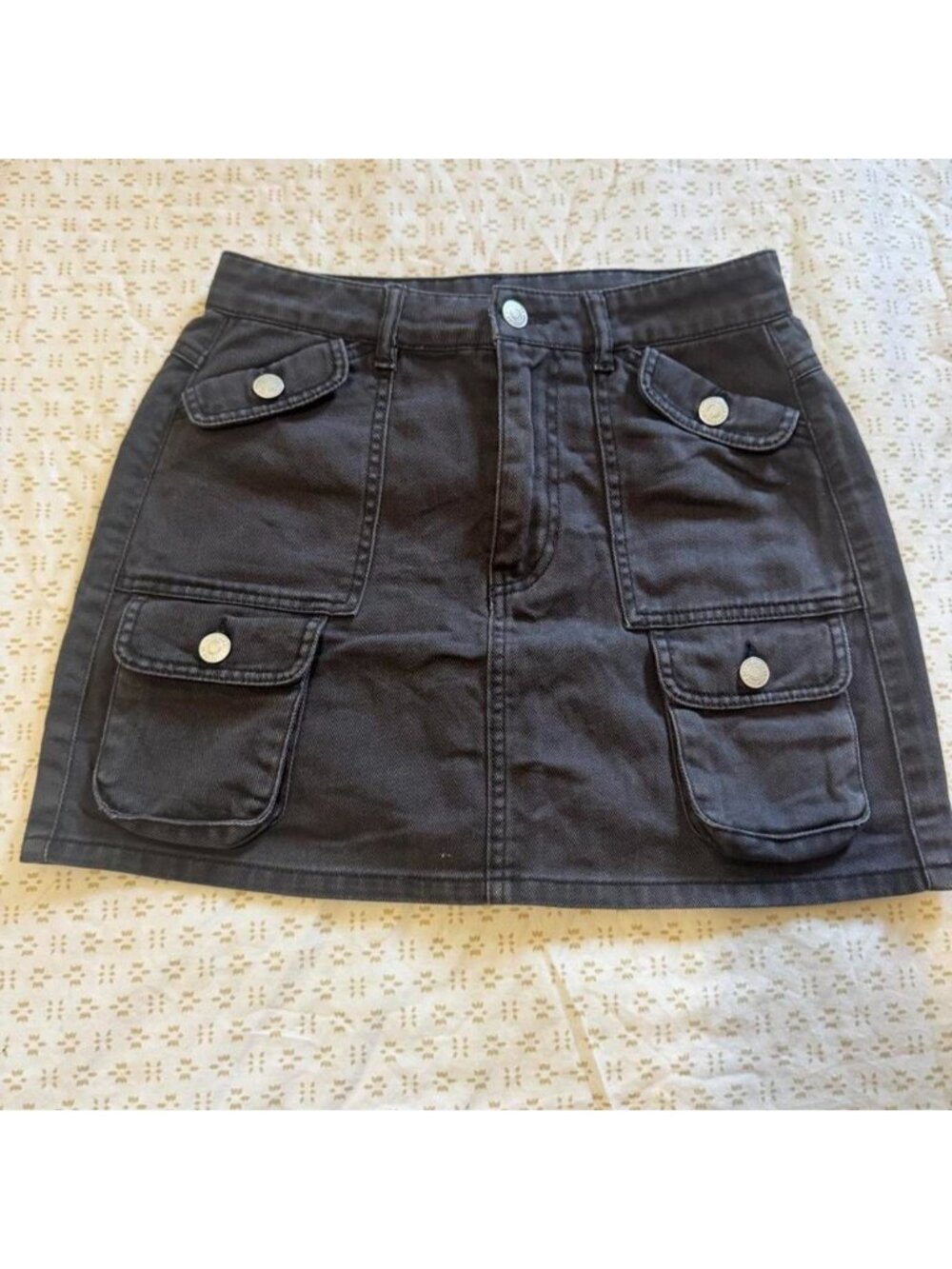 Black Denim Utility Mini Skirt